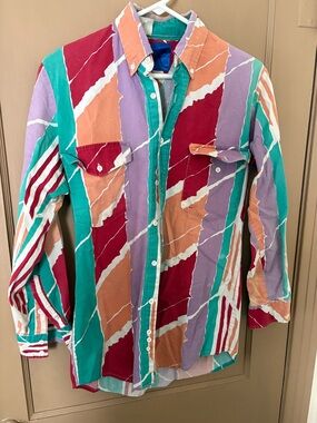 Vintage Men's Multi-Color Striped Button-Up Shirt